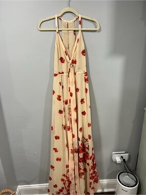 House of Harlow 1960 Cream Maxi Dress with Red Floral Motif